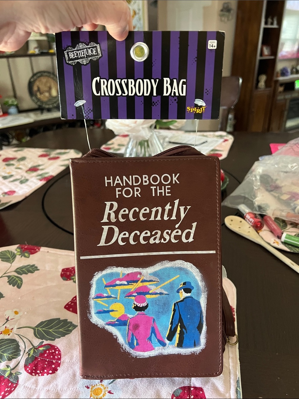 New Beetlejuice novelty 'Handbook for the Recently Deceased' Burgundy Crossbody - Picture 6 of 8